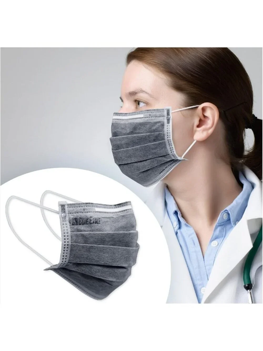 4-Ply Activated Carbon Face Masks, Individually Wrapped, 50 Black Masks, Large